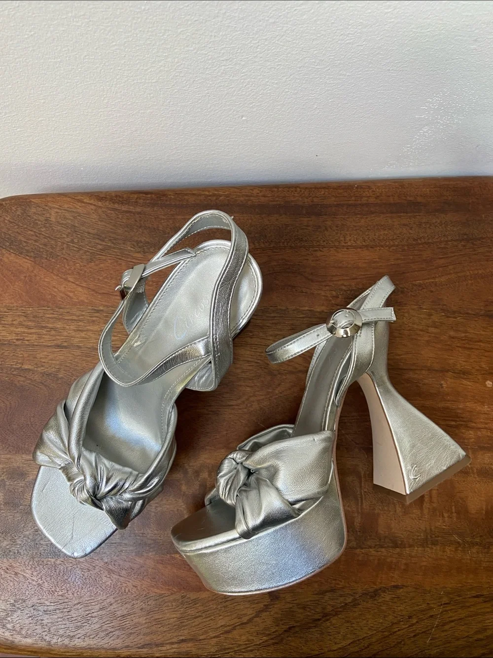 Circus NY Audrea Silver Knot Platform Slingback Sculptural Heels
